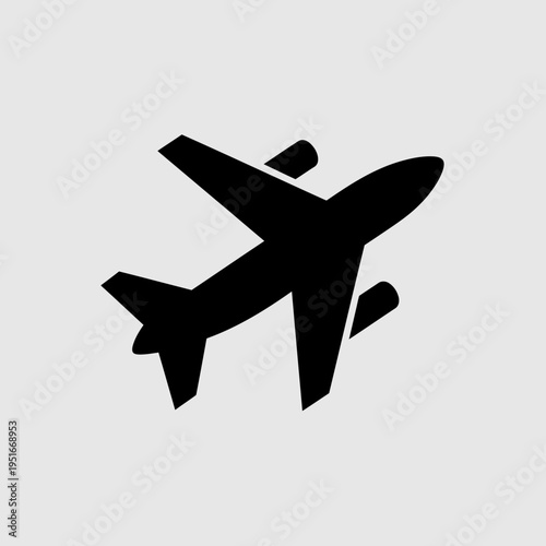 Black silhouette icon of a commercial passenger jet airplane in flight viewed from above angle isolated on white background, Vector, illustration