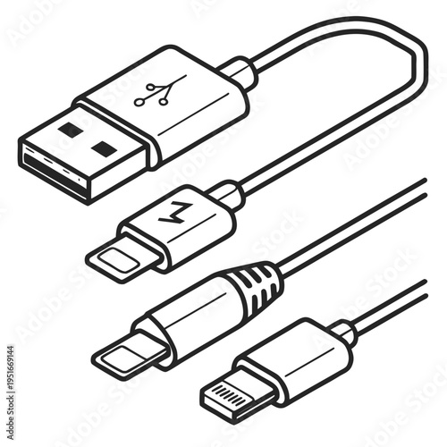 Collection of usb data and charging cables with various connectors for devices