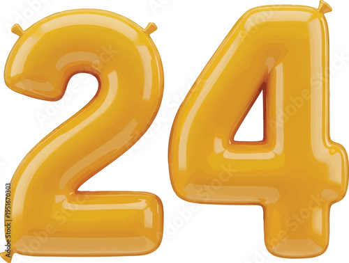 3D Rendered Yellow Number 24 Inflatable Balloon Isolated On Transparent Background