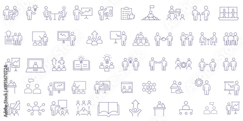 Capacity building line editable icon set. Contain icons related to training, skill, knowledge, growth, seminar, networking, leadership, and more. Editable stroke. Vector illustration