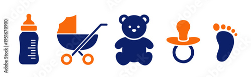 Baby Care and Newborn Infant Supplies Icons Set