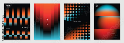 Black abstract gradient poster vector with orange, red, and cyan halftone light effects. Bold modern cover design for branding, music visuals, and contemporary wall art.