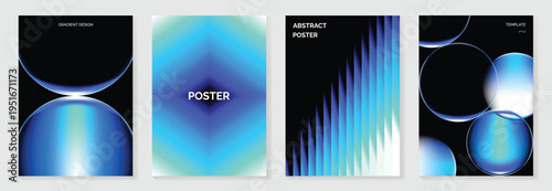 Minimal black, cyan, and blue abstract poster vector with circles, gradients, and light reflections. Futuristic modern cover design for wall art, branding, and editorial templates.