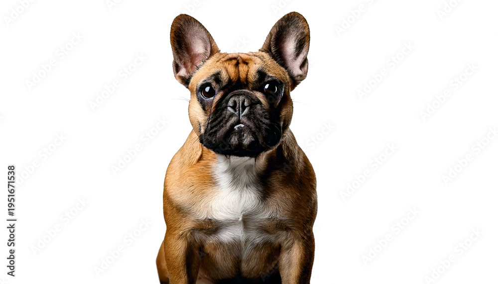 Fototapeta premium Isolated French Bulldog portrait with erect ears, looking straight ahead at the viewe 