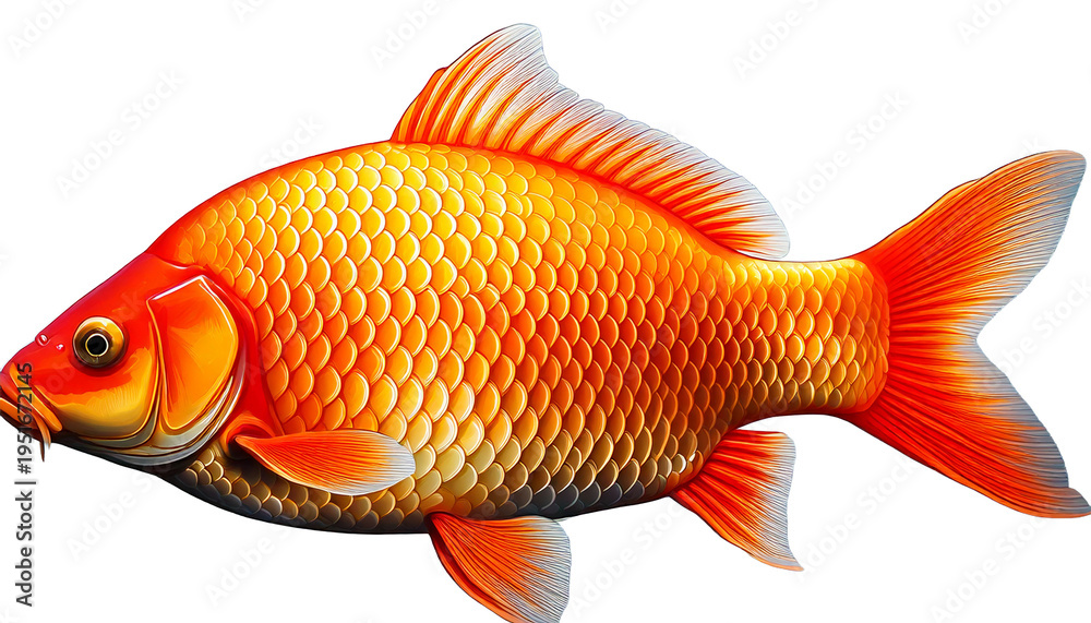 Fototapeta premium olated Golden Carp Side View Illustration Aquatic Wildlife Freshwater Fish Swimming