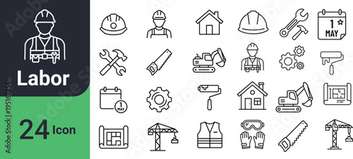 Labor icons set with construction and work-related symbols