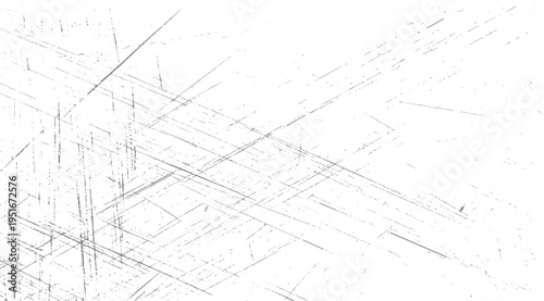 White background with scattered grey lines and dots creating a scratched texture effect