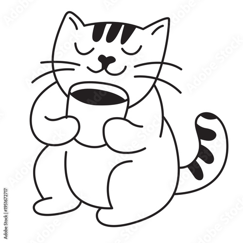 cute cartoon cat yawning in cozy pose vector illustration