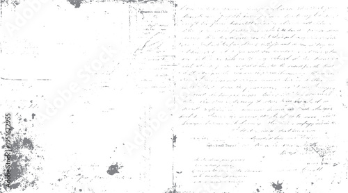 Antique handwritten document with ink splatters and faded script. Aged paper texture with grey ink marks