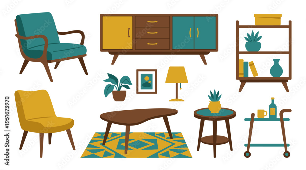Fototapeta premium Mid Century Modern Furniture Collection Set