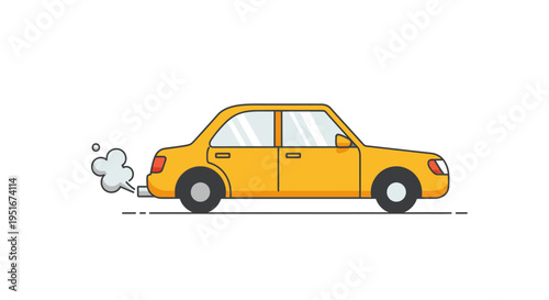 Yellow Sedan Car Emitting Exhaust Smoke Illustration