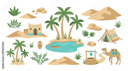 Desert Oasis Landscape Elements Set