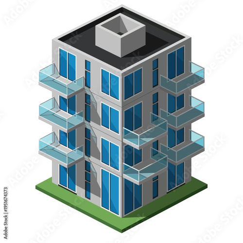 Modern Apartment Building with Balconies Illustration.