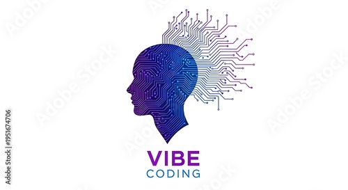 Circuit board human head with microchip and wires  Vibe coding concept