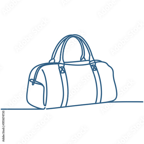 A simple line drawing of a blue duffel bag on a white background