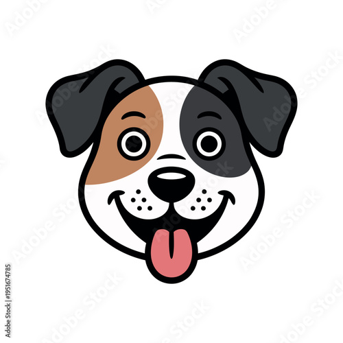 A cartoon dog with a happy face and tongue out