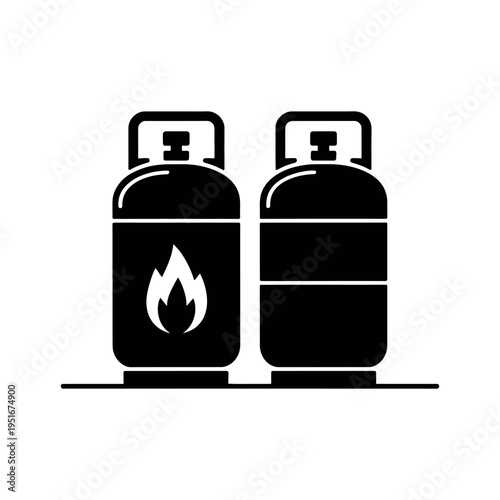 Two black gas cylinders with a flame symbol on one