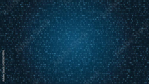 Green binary code matrix background with digital numbers and data streaming