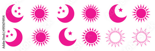 Moon And Sun Icon Set With Stars Night Symbol Vector