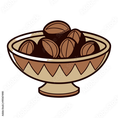 Traditional Iftar Dates Bowl Illustration - Healthy Islamic Sunnah Food for Ramadan Fasting