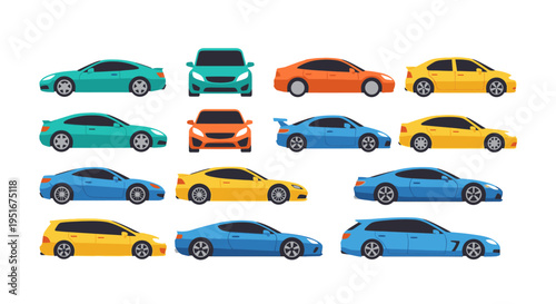Modern Car Vector Set with Sedan and Sports Car Icons
