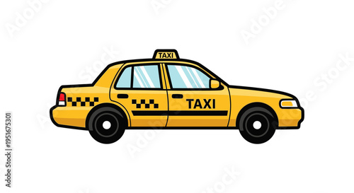Yellow sedan taxi cab side view vector illustration