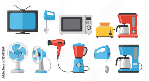 Home appliances and kitchen electronics icons collection