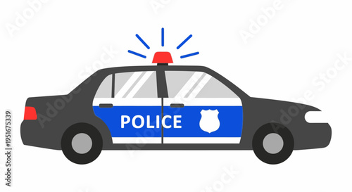Police car profile illustration with active siren isolated