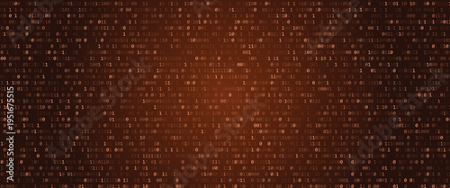 Binary code background with orange glowing digital data matrix, Technology and coding concept