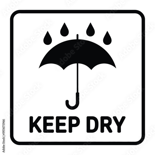 Keep dry packaging symbol umbrella protecting from raindrops black on white