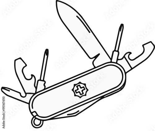 Multi-tool pocket knife with blade, screwdrivers, and can opener