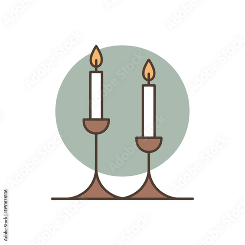 An illustration of two lit candles on a candelabra indoors