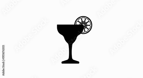 A black silhouette of a margarita glass with a lime wedge