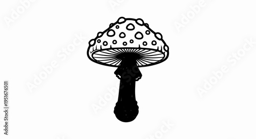 Stylized, hand-drawn illustration of a spotted mushroom against a white background