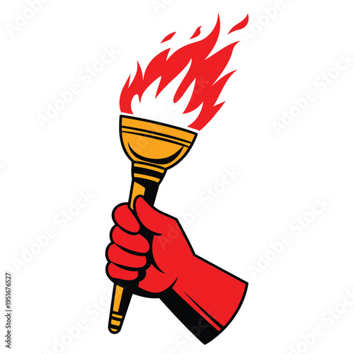 A hand firmly grasping a flaming torch symbolizing power and rebellion