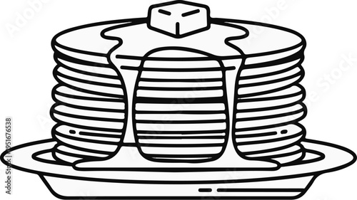 A stack of pancakes with butter on top and syrup dripping down