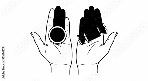 Two open hands, one holding a coin, the other a rectangular object