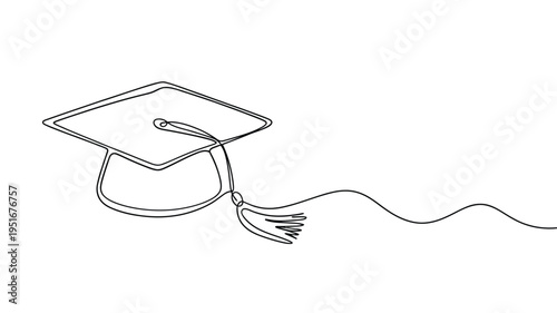 Minimalist line drawing of a graduation cap on a white background