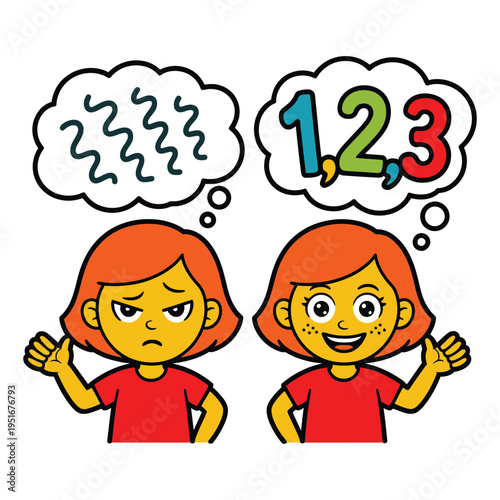 Child's brain processing emotions versus logical numbers and calculations.