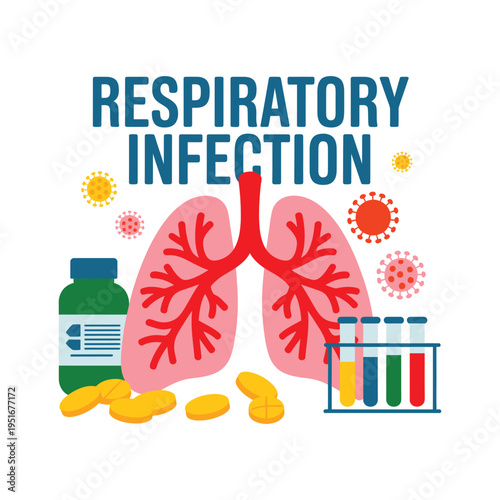 An illustration of respiratory infection with lungs and medication