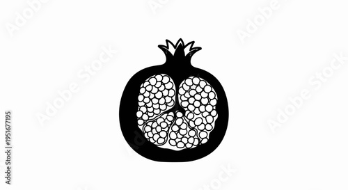 Stylized silhouette of a halved pomegranate revealing its arils