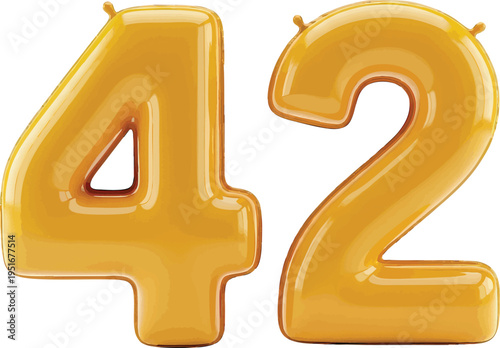 Golden Balloon Number 42 Floating Transparent Background
