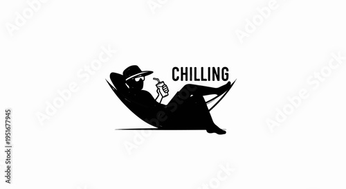 Black silhouette of person in hammock drinking