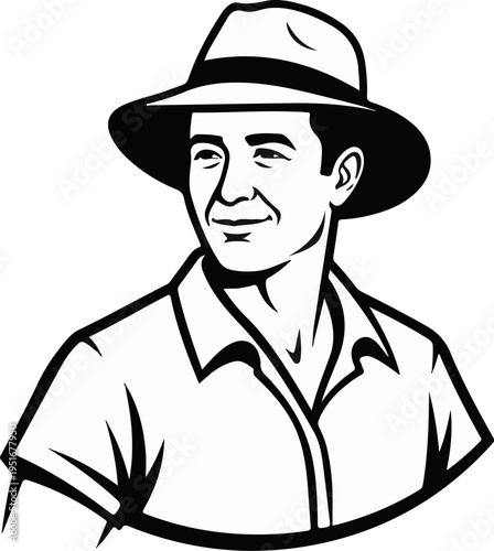 Cheerful man wearing a hat, looking off to the side