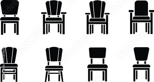 A set of vector line art chair silhouettes in various styles and designs for illustration purposes