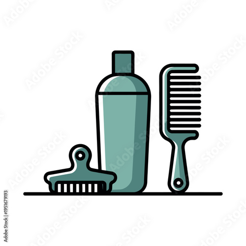 A simple illustration of hair care products on a shelf
