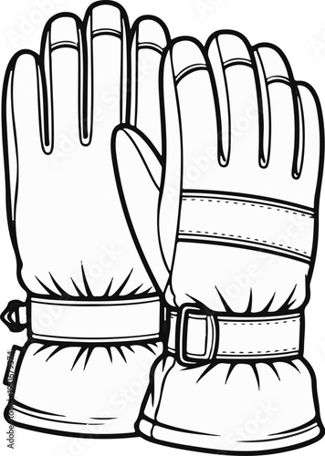 Outline drawing of two winter gloves with adjustable straps