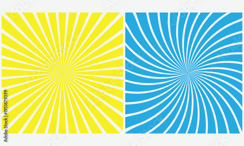 Radiating yellow and white sunburst pattern Sunburst design with light blue and azure color radial stripes

