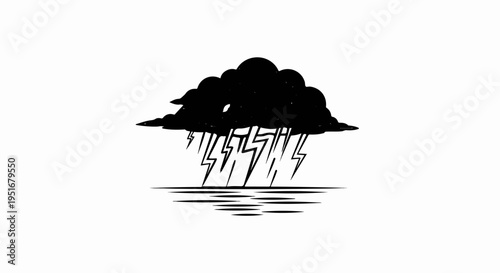 Black storm cloud with lightning striking water