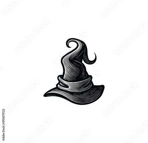 Hand-Drawn Retro Whimsical Wizard or Witch Hat – Vintage Engraving art